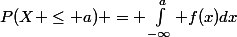 P(X \le a) = \int_{-\infty}^a f(x)dx