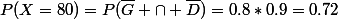P(X=80)=P(\bar{G} \cap \bar{D})=0.8*0.9=0.72