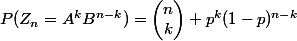 P(Z_n=A^kB^{n-k})=\begin{pmatrix}n\\k\end{pmatrix} p^k(1-p)^{n-k}