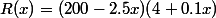 R(x)=(200-2.5x)(4+0.1x)