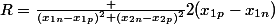 R=\frac {(x_{1n}-x_{1p})^2+(x_{2n}-x_{2p})^2}{2(x_{1p}-x_{1n})}