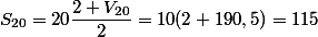 S_{20}=20\dfrac{2+V_{20}}{2}=10(2+190,5)=115