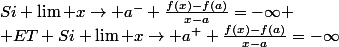 Si \lim x\rightarrow a^{-} \frac{f(x)-f(a)}{x-a}=-\infty \\ ET Si \lim x\rightarrow a^{+} \frac{f(x)-f(a)}{x-a}=-\infty\\