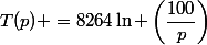 T(p) =8264\ln \left(\dfrac{100}{p}\right)