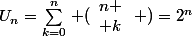 U_n=\sum_{k=0}^{n}\left (\begin{array}{ccc}n \\ k\end{array}\right )=2^n