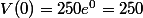V(0)=250e^0=250