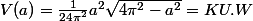 V(a)=\frac{1}{24\pi^2}a^2\sqrt{4\pi^2-a^2}=KU.W