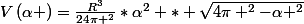 V\left(\alpha \right)=\frac{R^{3}}{24\pi ^{2}}*\alpha^{2} * \sqrt{4\pi ^{2}-\alpha ^{2}}