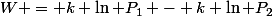 W = k \ln P_1 - k \ln P_2