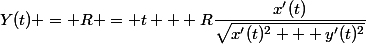 Y(t) = R = t + R\dfrac{x'(t)}{\sqrt{x'(t)^2 + y'(t)^2}}