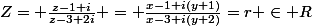 Z= \frac{z-1+i}{z-3+2i} = \frac{x-1+i(y+1)}{x-3+i(y+2)}=r \in R