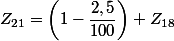 Z_{21}=\left(1-\dfrac{2,5}{100}\right) Z_{18}
