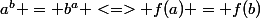 a^b = b^a <=> f(a) = f(b)