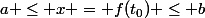 a \leq x = f(t_0) \leq b