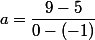 a=\dfrac{9-5}{0-(-1)}