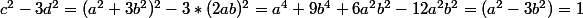 c^2-3d^2=(a^2+3b^2)^2-3*(2ab)^2=a^4+9b^4+6a^2b^2-12a^2b^2=(a^2-3b^2)=1