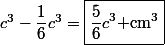 c^3-\dfrac{1}{6}c^3=\boxed{\dfrac{5}{6}c^3\text{ cm}^3}