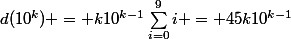 d(10^k) = k10^{k-1}\sum_{i=0}^{9}{i} = 45k10^{k-1}