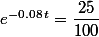 e^{-0.08\,t}=\dfrac{25}{100}