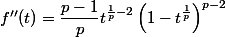 f''(t)=\dfrac{p-1}{p}t^{\frac{1}{p}-2}\left(1-t^{\frac{1}{p}}\right)^{p-2}