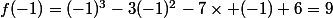 f(-1)=(-1)^3-3(-1)^2-7\times (-1)+6=9