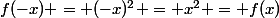 f(-x) = (-x)^2 = x^2 = f(x)