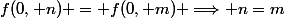 f(0, n) = f(0, m) \Longrightarrow n=m