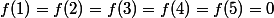 f(1)=f(2)=f(3)=f(4)=f(5)=0