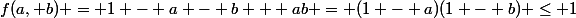 f(a, b) = 1 - a - b + ab = (1 - a)(1 - b) \le 1