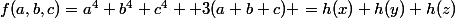 f(a,b,c)=a^4+b^4+c^4+ 3(a+b+c) =h(x)+h(y)+h(z)
