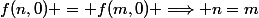 f(n,0) = f(m,0) \Longrightarrow n=m