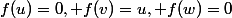 f(u)=0, f(v)=u, f(w)=0