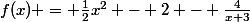 f(x) = \frac{1}{2}x^2 - 2 - \frac{4}{x+3}