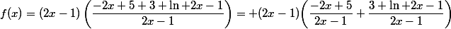f(x)=(2x-1)\left(\dfrac{-2x+5+3 \ln 2x-1}{2x-1}\right)= (2x-1){\left(\dfrac{-2x+5}{2x-1}+\dfrac{3 \ln 2x-1}{2x-1}\right)