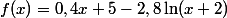 f(x)=0,4x+5-2,8\ln(x+2)