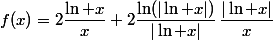 f(x)=2\dfrac{\ln x}x+2\dfrac{\ln(|\ln x|)}{|\ln x|}\,\dfrac{|\ln x|}x