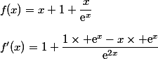 f(x)=x+1+\dfrac{x}{\text{e}^x}\\\\f'(x)=1+\dfrac{1\times \text{e}^x-x\times \text{e}^x}{\text{e}^{2x}}