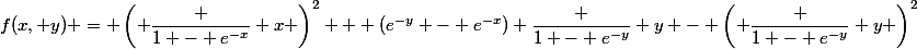 f(x, y) = \left( \dfrac {1 - e^{-x}} x \right)^2 + (e^{-y} - e^{-x}) \dfrac {1 - e^{-y}} y - \left( \dfrac {1 - e^{-y}} y \right)^2