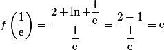 f\left(\dfrac{1}{\text{e}}\right)={\dfrac{2+\ln \dfrac{1}{\text{e}}}{\dfrac{1}{\text{e}}}=\dfrac{2-1}{\dfrac{1}{\text{e}}}=\text{e}