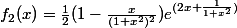 f_2(x)=\frac{1}{2}(1-\frac{x}{(1+x^2)^2})e^{(2x+\frac{1}{1+x^2})}