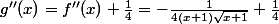 g''(x)=f''(x)+\frac{1}{4}=-\frac{1}{4(x+1)\sqrt{x+1}}+\frac{1}{4}