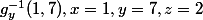 g^{-1}_y(1,7),x=1,y=7,z=2