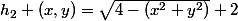 h_2 (x,y)=\sqrt{4-(x^2+y^2)}+2