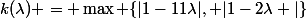 k(\lambda) = \max \{|1-11\lambda|, |1-2\lambda |\}