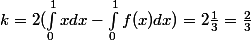 k=2(\int_{0}^{1}xdx-\int_{0}^{1}f(x)dx)=2\frac{1}{3}=\frac{2}{3}