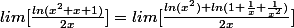 lim[\frac{ln(x^2+x+1)}{2x}]=lim[\frac{ln(x^2)+ln(1+\frac{1}{x}+\frac{1}{x^2})}{2x}]