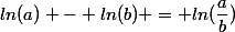 ln(a) - ln(b) = ln(\dfrac{a}{b})