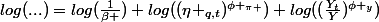 log(...)=log(\frac{1}{\beta })+log((\eta _{q,t})^{\phi _{\pi }})+log((\frac{Y_{t}}{Y})^{\phi _{y}})