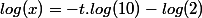 log(x)=-t.log(10)-log(2)