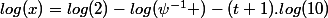 log(x)=log(2)-log(\psi^{-1} )-(t+1).log(10)
